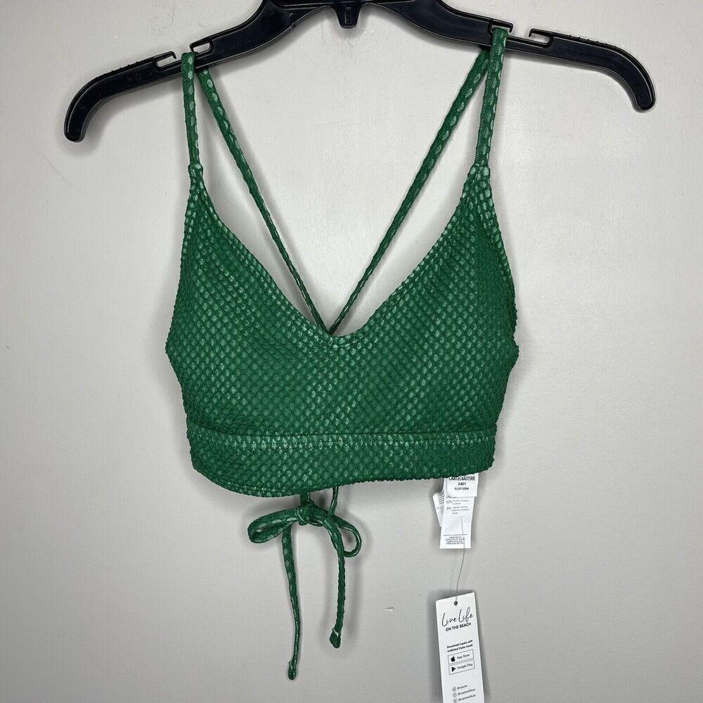 CUPSHE Bikini Top Womens Medium Green Textured Crossback NEW Corset Tie